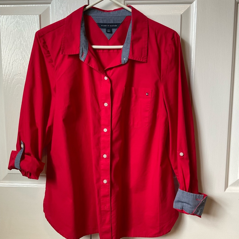 Tommy Hilfiger Red and Denim Collared Shirt